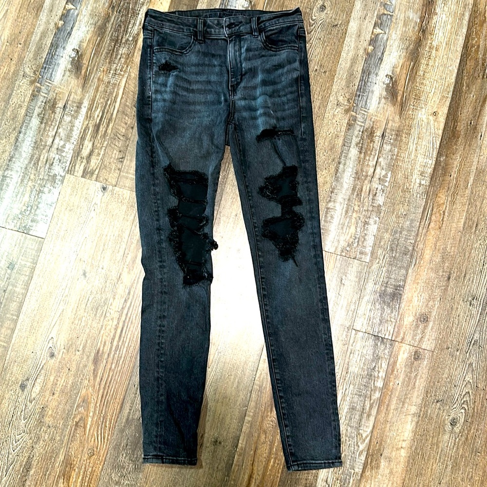Black ripped jeans AE next level stretch
